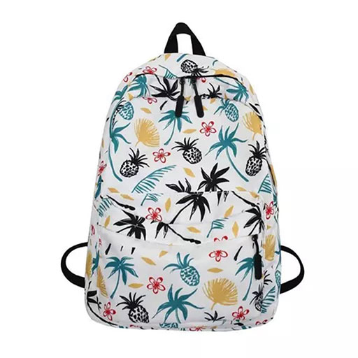 White Trendy Leaf Printed Backpack