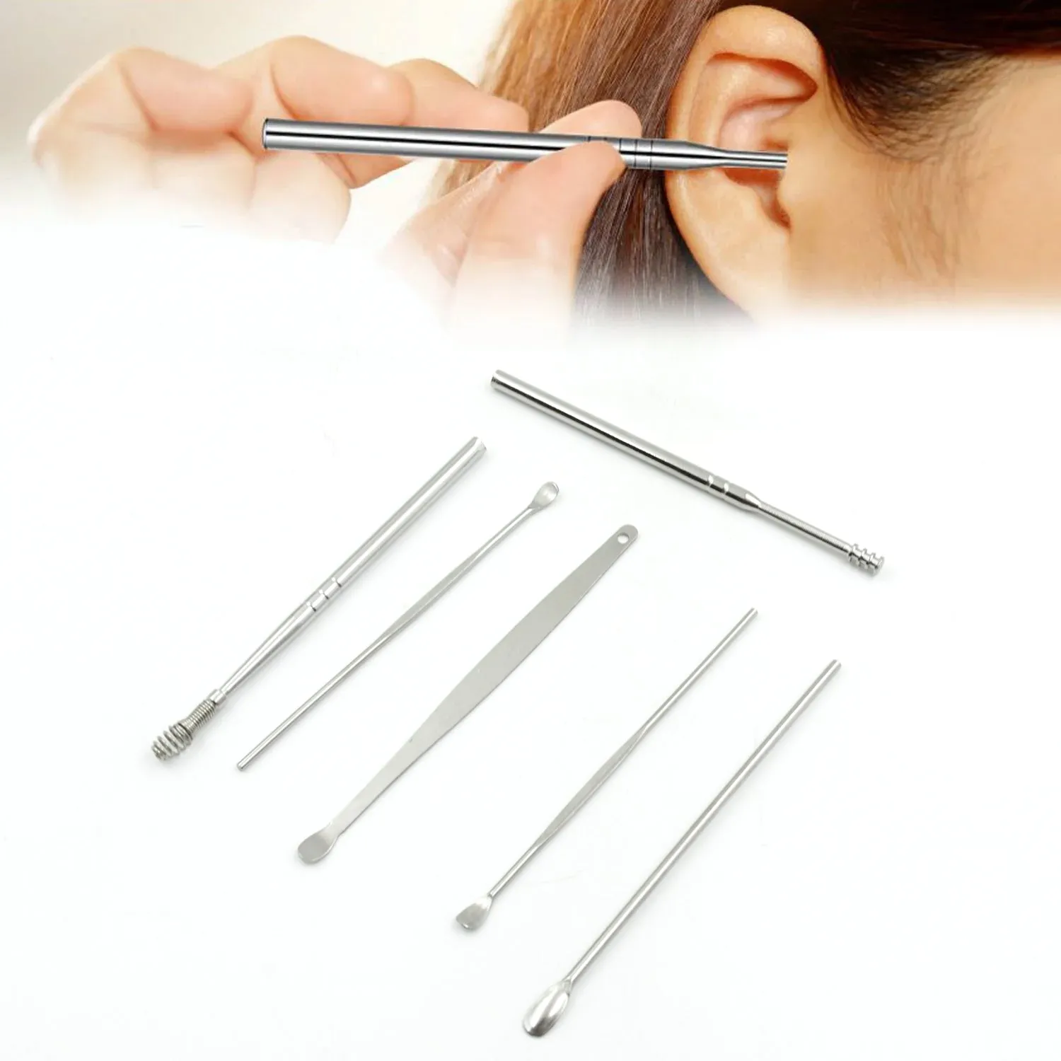 6Pcs Ear wax Removal Kit With Keychain Holder