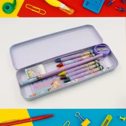 Stationery Kit with 1 Pencil Box Case 2 Pencils 6 Crayon Colors 1 Ruler Scale 1 Eraser 1 Sharpener
