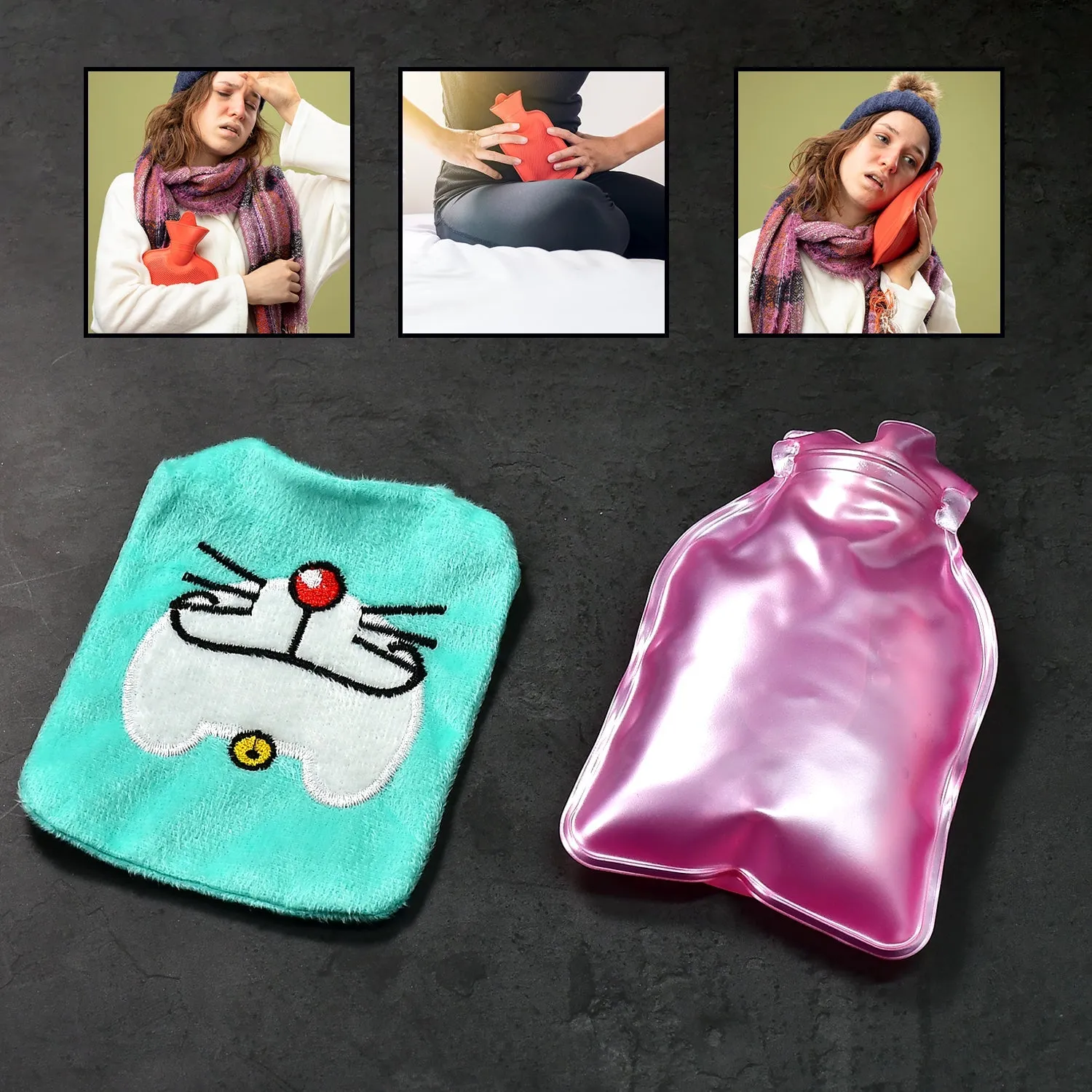Doremon Cartoon small Hot Water Bag with Cover for Pain Relief, Neck, Shoulder Pain and Hand, Feet Warmer, Menstrual Cramps.