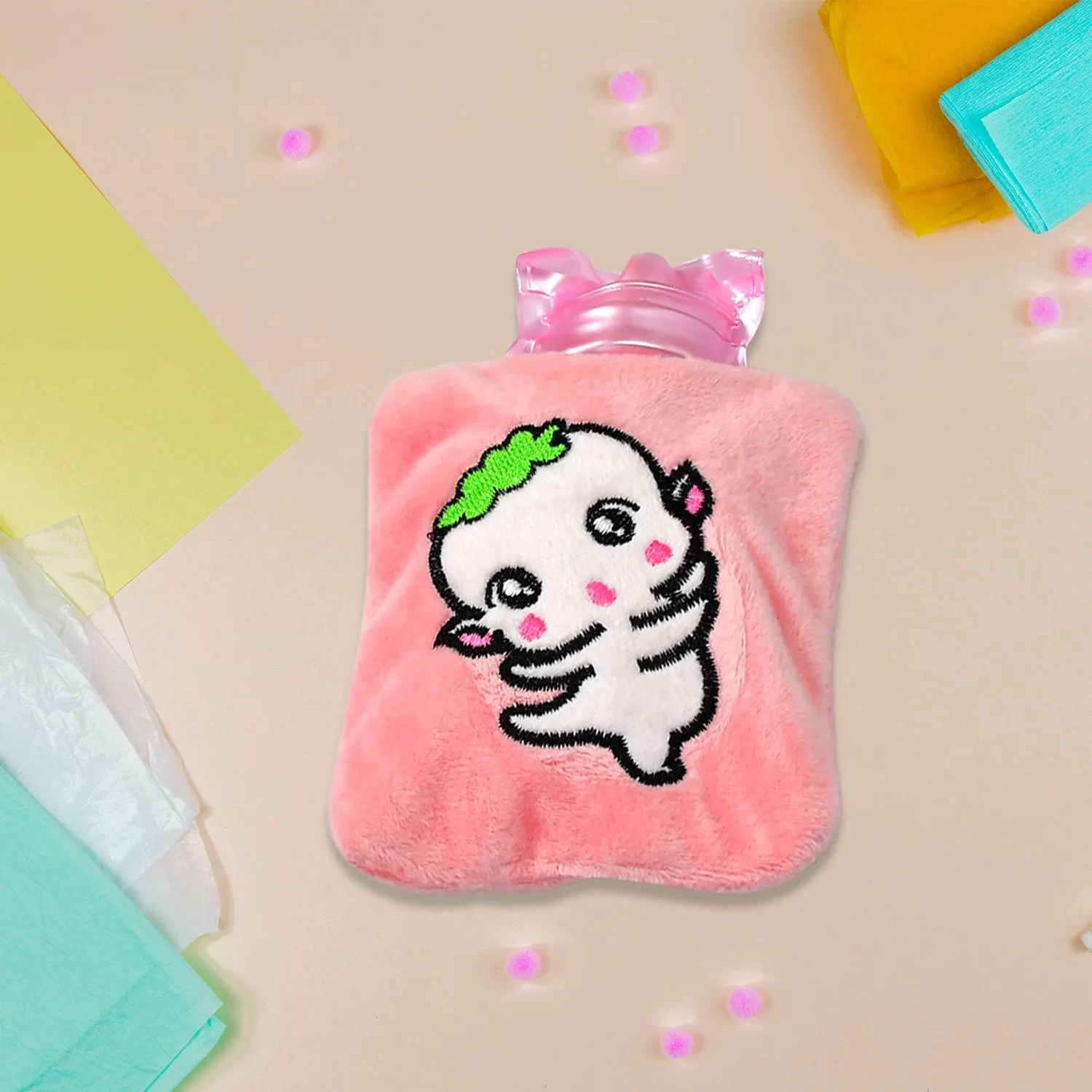 Pink Cartoon small Hot Water Bag with Cover for Pain Relief, Neck, Shoulder Pain and Hand, Feet Warmer, Menstrual Cramps.