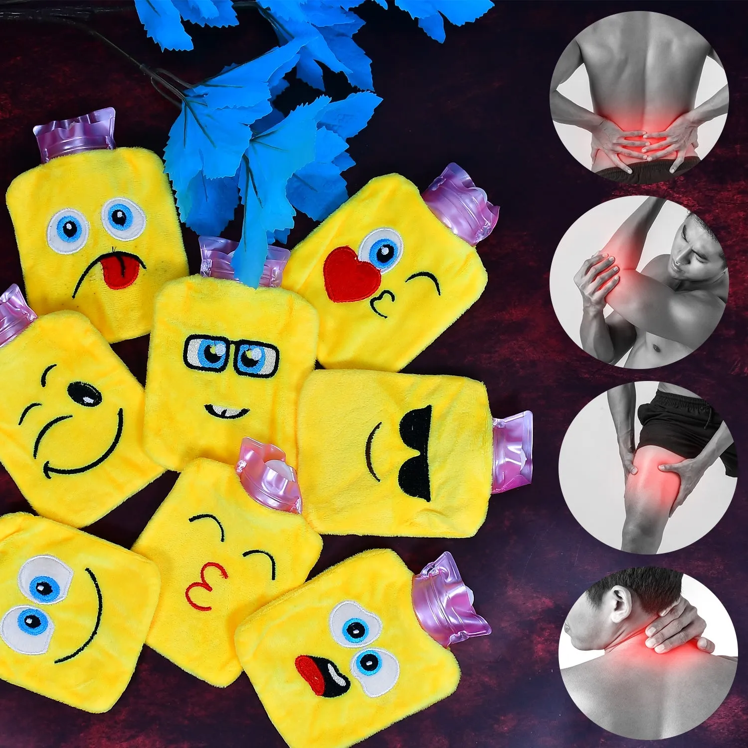 1pc Mix Emoji designs small Hot Water Bag with Cover for Pain