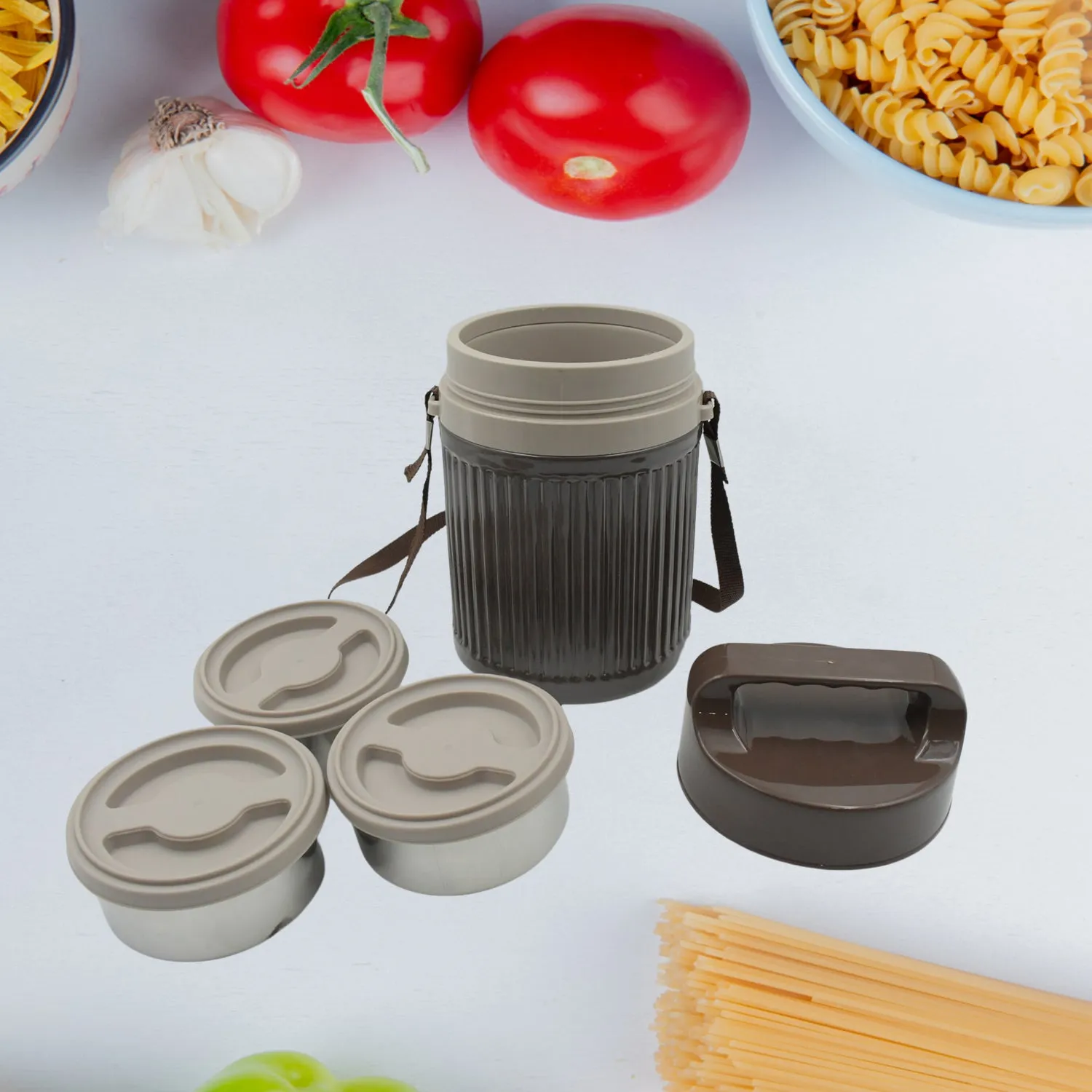 Stainless Steel Tiffin 3 Compartment Lunch Box with Handle - Desidelights